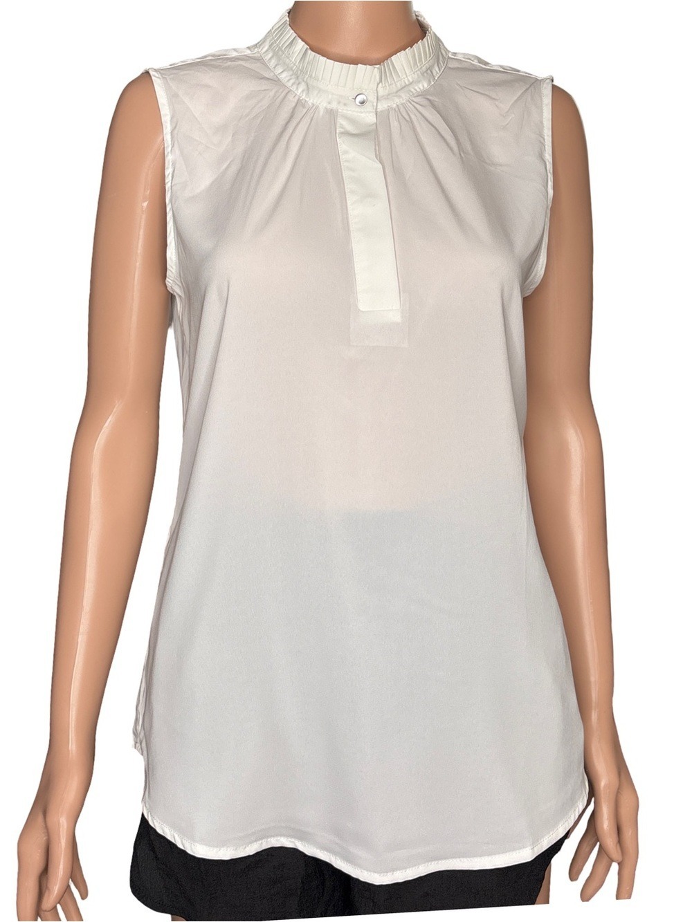 Elie Tahari Off White Ruffle Mock Neck Blouse Medium NWT